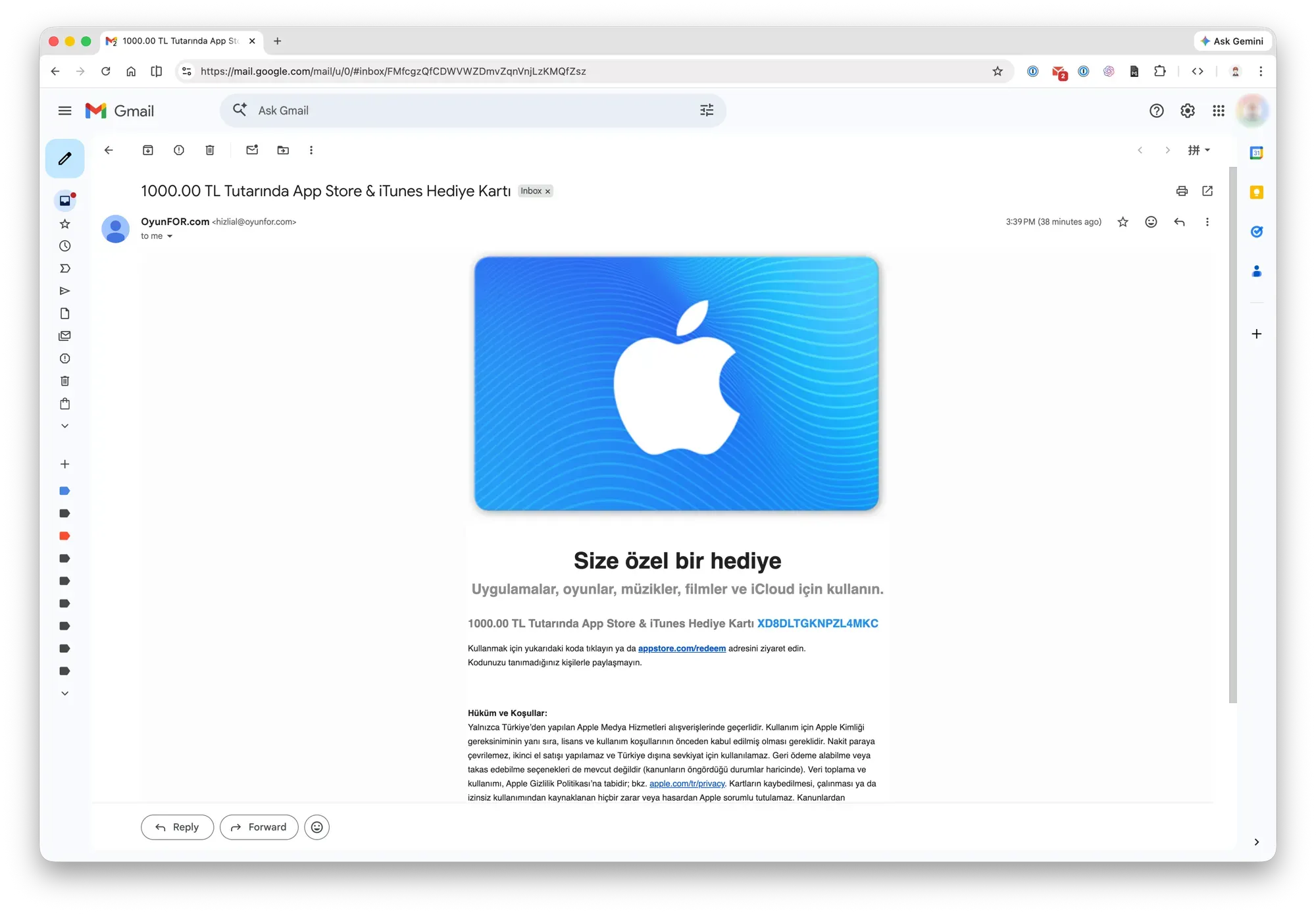 Oyunfor gift card email