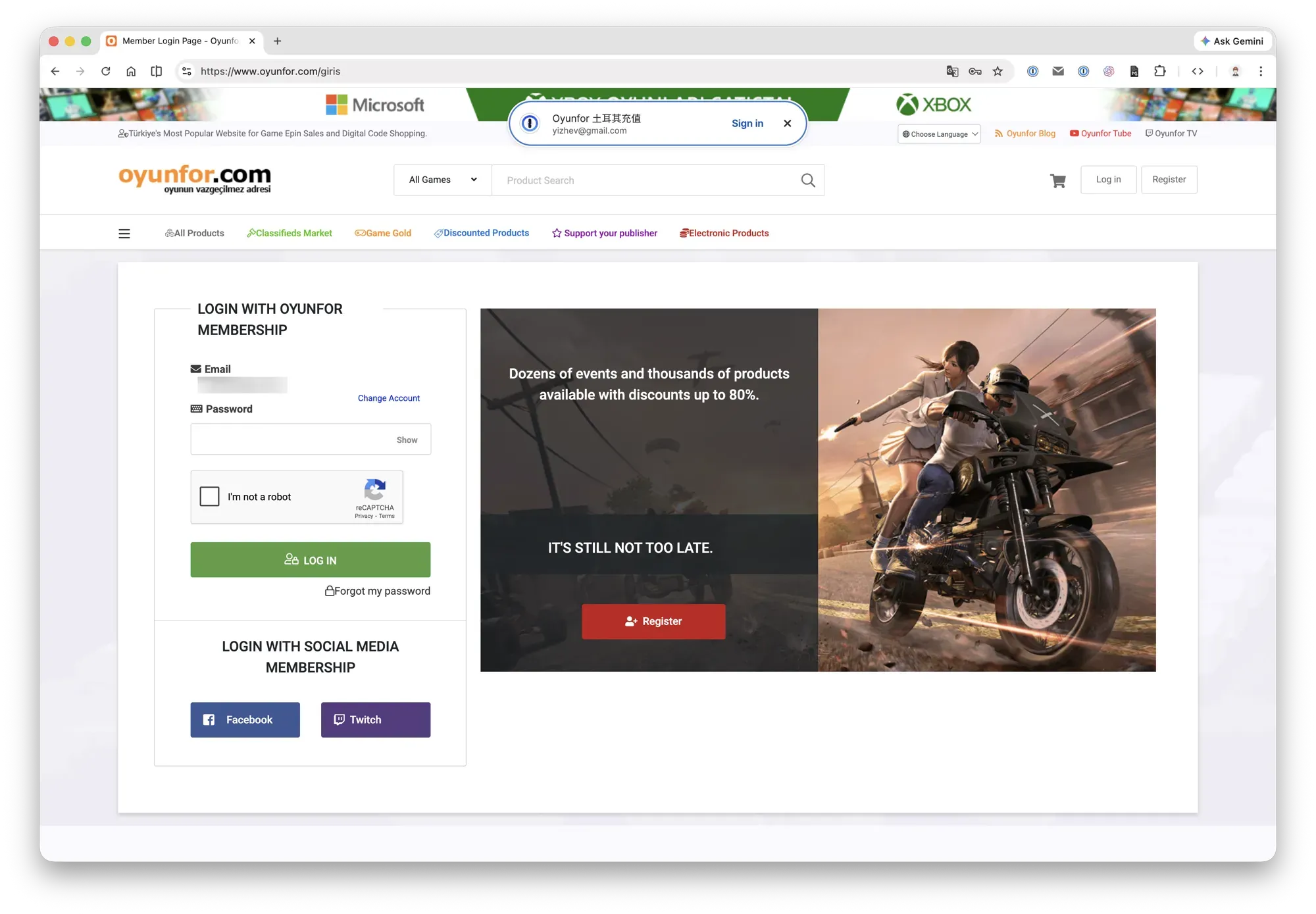 Oyunfor login page